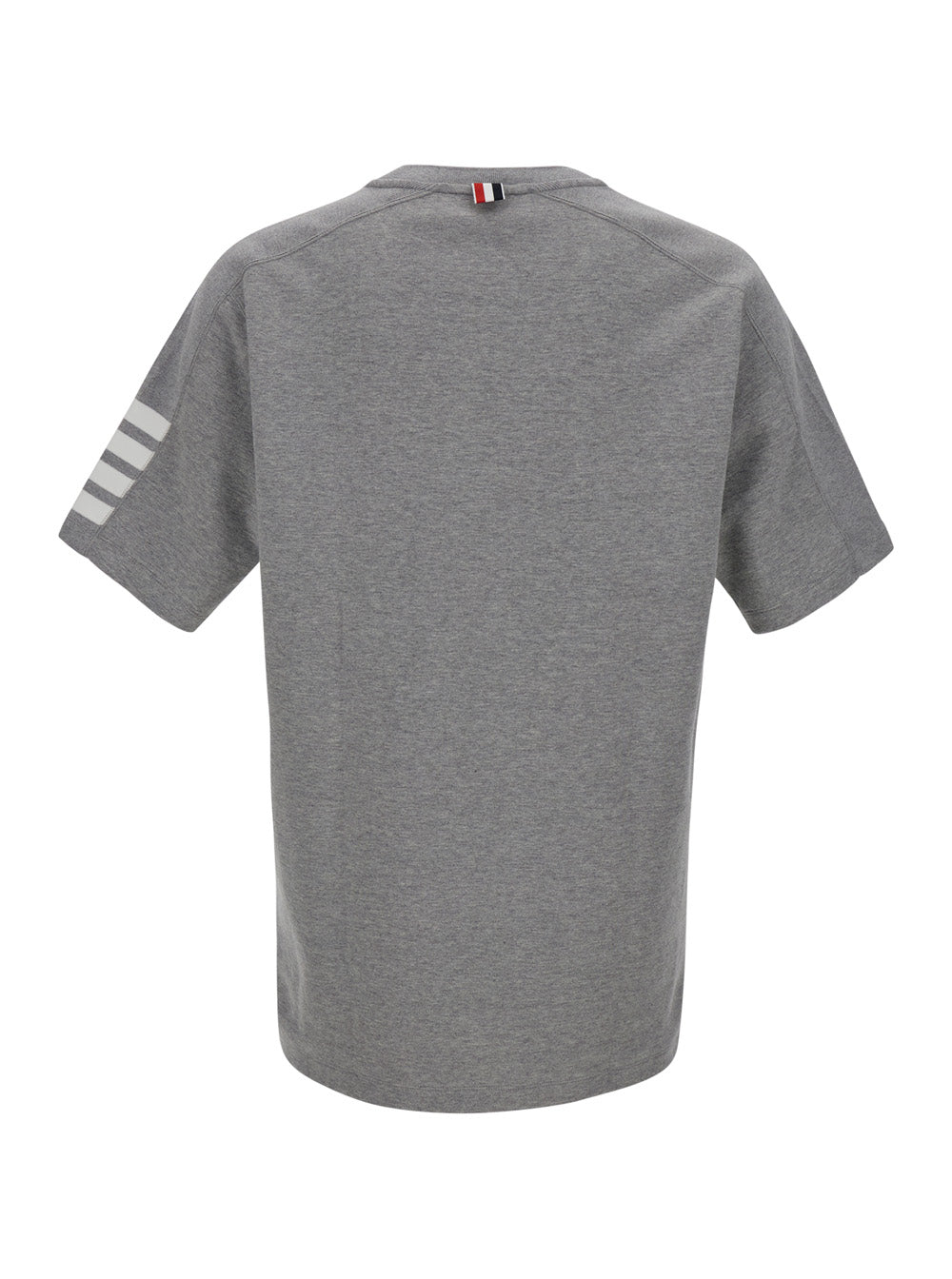 Grey Four-Striped Detail T-Shirt Cotton Man Tshirts And Polo Shirts