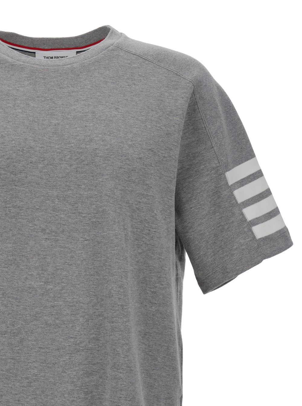 Grey Four-Striped Detail T-Shirt Cotton Man Tshirts And Polo Shirts