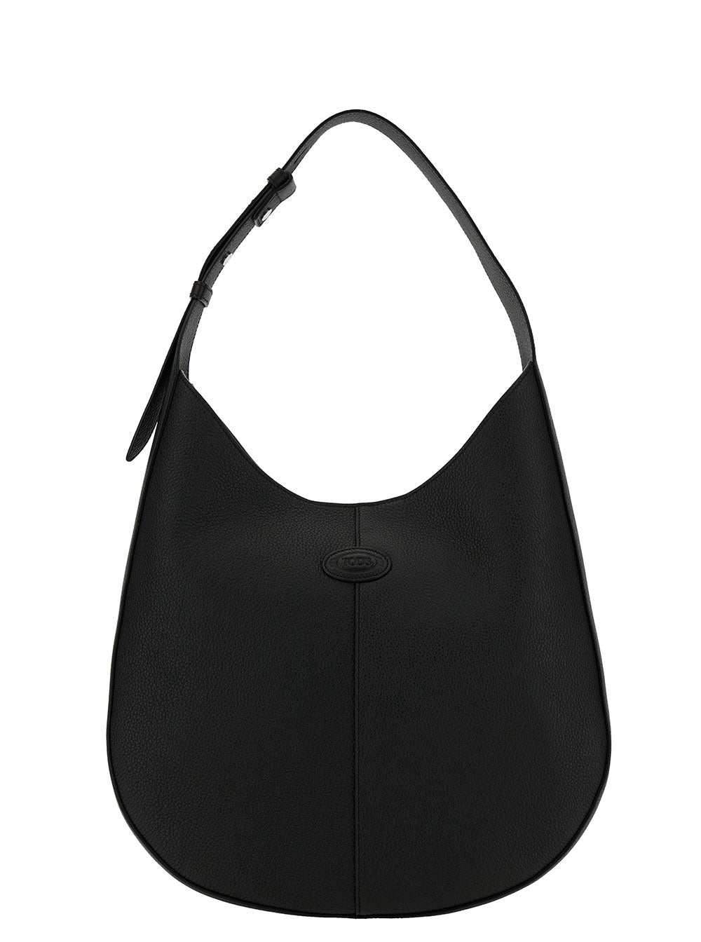 Black Hobo Handbag With Tonal Embossed Logo Grainy Hammered Woman Calf Hand Bags