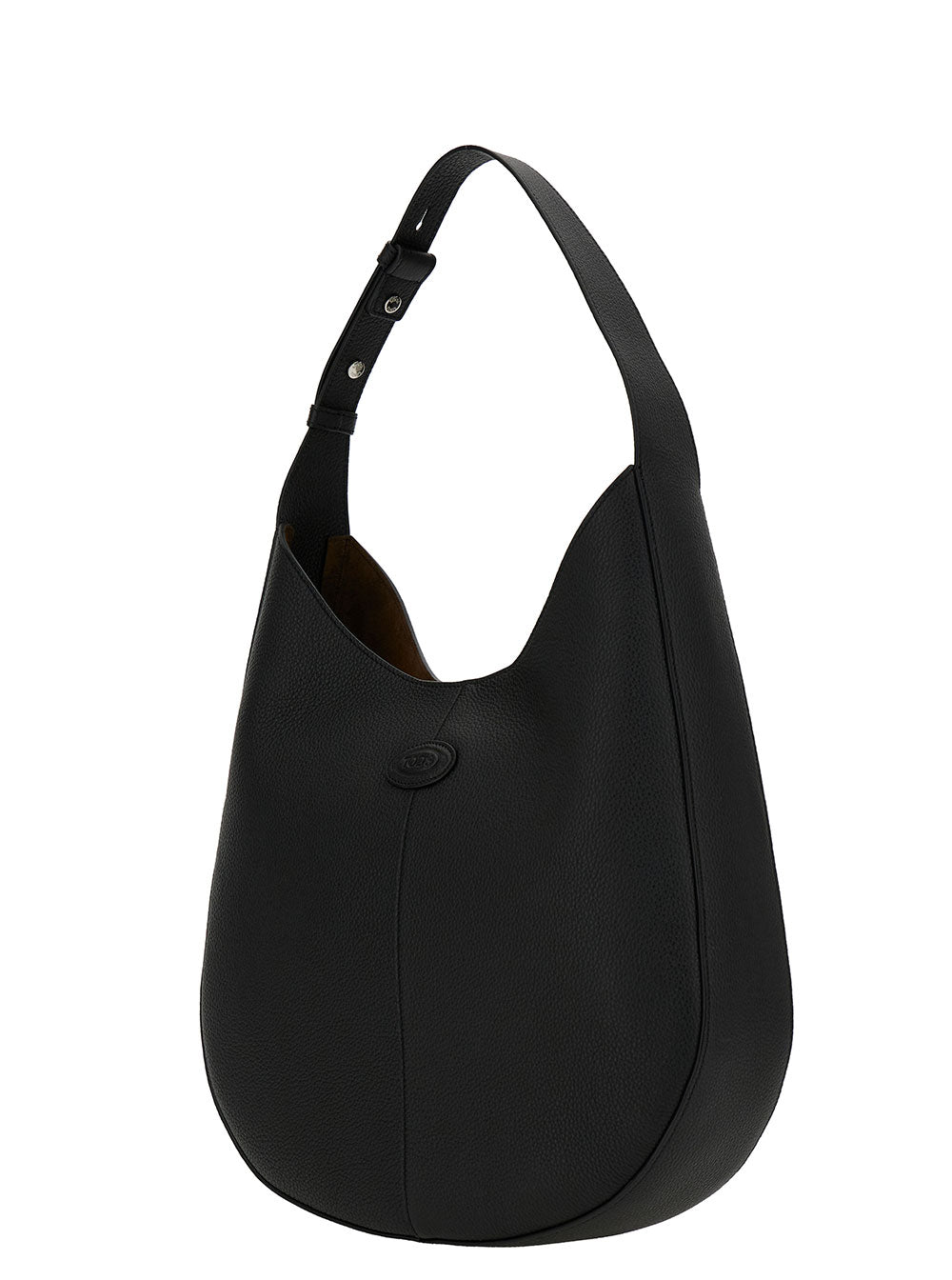 Black Hobo Handbag With Tonal Embossed Logo Grainy Hammered Woman Calf Hand Bags