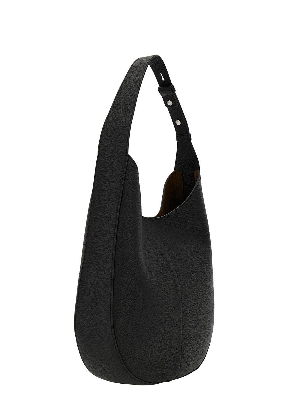 Black Hobo Handbag With Tonal Embossed Logo Grainy Hammered Woman Calf Hand Bags