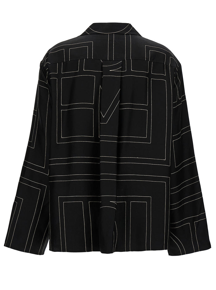 Black Shirt With All-Over Monogram Print Silk Woman And Blouses