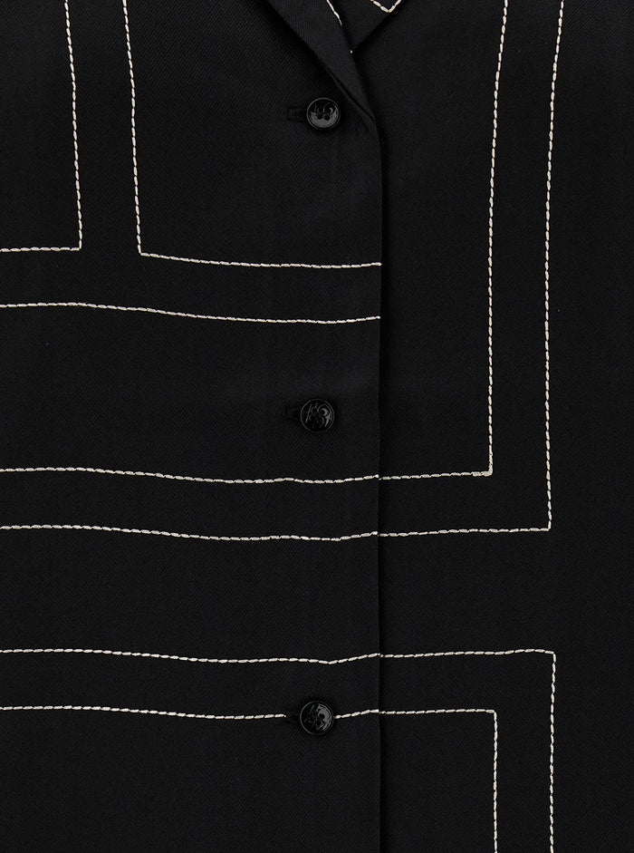 Black Shirt With All-Over Monogram Print Silk Woman And Blouses