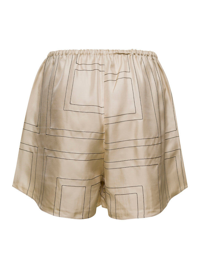 Beige Shorts With Geometric Logo Print Silk Woman And Bermuda