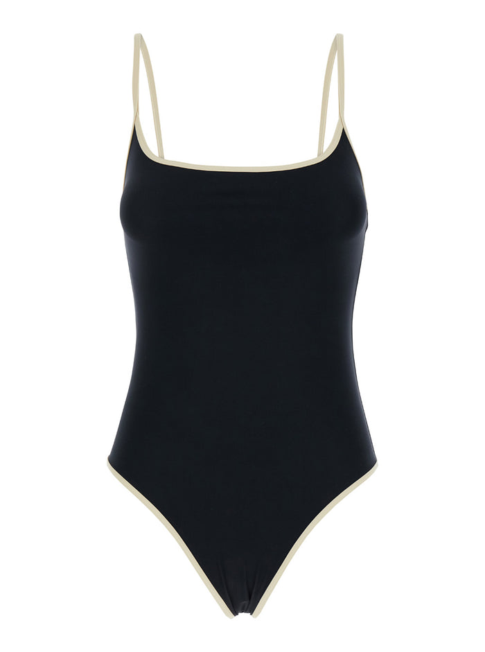 Black Swimsuit With Shoulder Straps Techno Fabric Woman Recycled Polyammide Beachwear