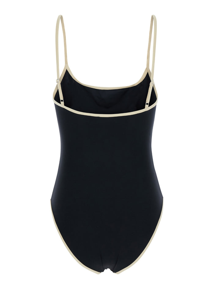 Black Swimsuit With Shoulder Straps Techno Fabric Woman Recycled Polyammide Beachwear