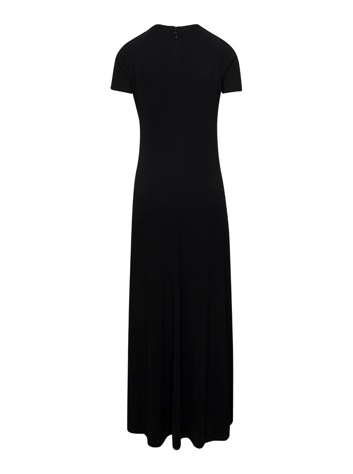 Black Crewneck Fluid Maxi Dress Viscose Woman Polyester