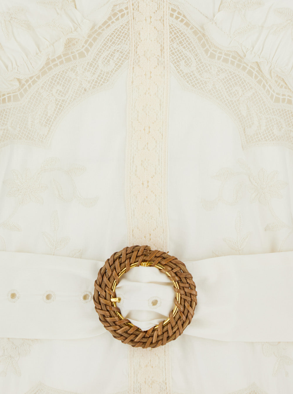 Long Cream White Dress With Embroideries And Matching Belt Cotton Woman