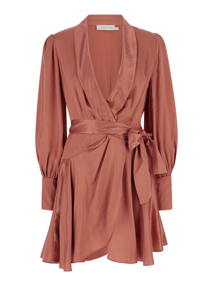 Pink Wrap Mini Dress Silk Woman