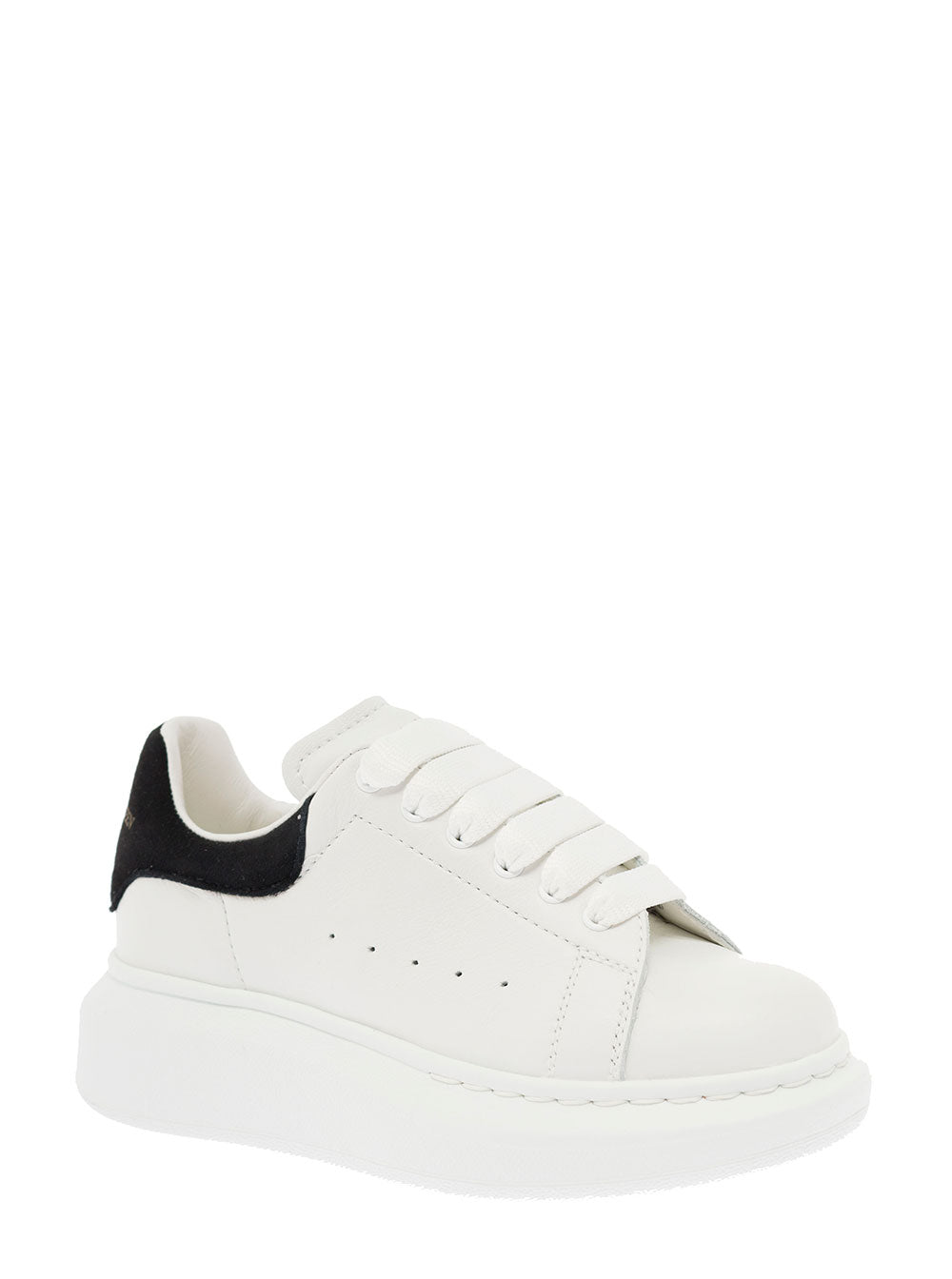 Alexander Mcqueen Kids Boys Oversize White And Black Leather Sneakers With Logo