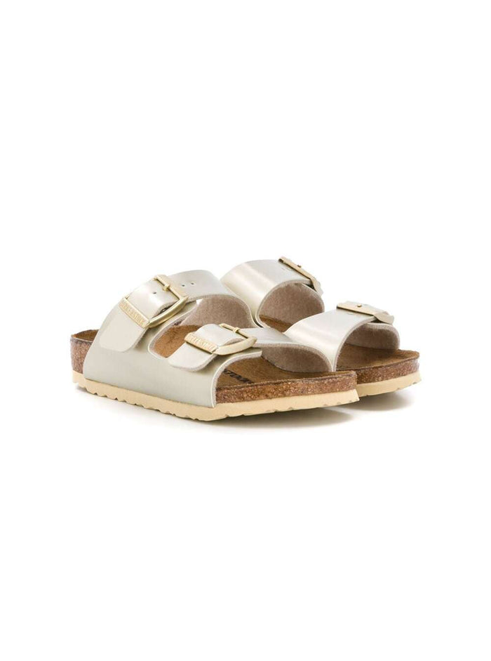 Arizona Metallic Sandals With Buckle Closure Birko-Flor Girl Flat Shoes