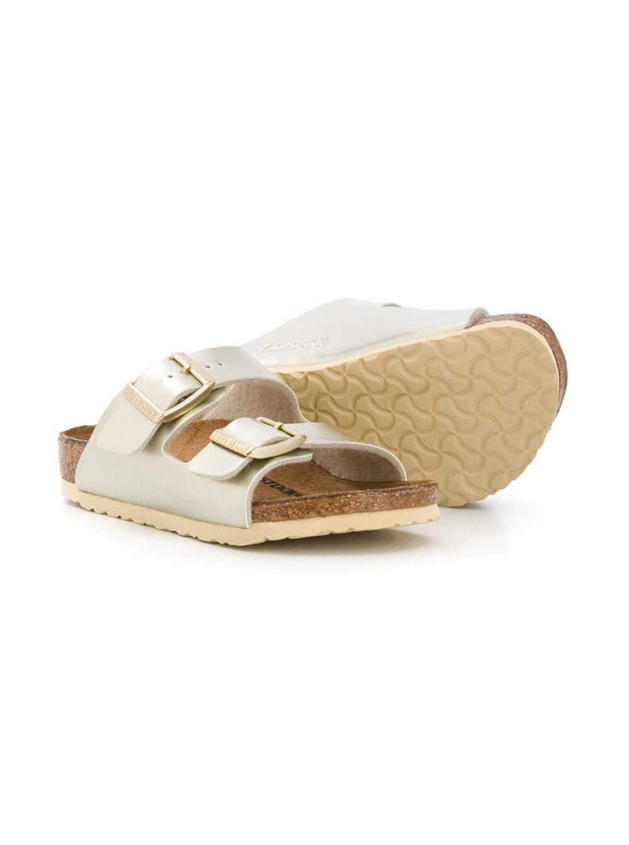 Arizona Metallic Sandals With Buckle Closure Birko-Flor Girl Flat Shoes