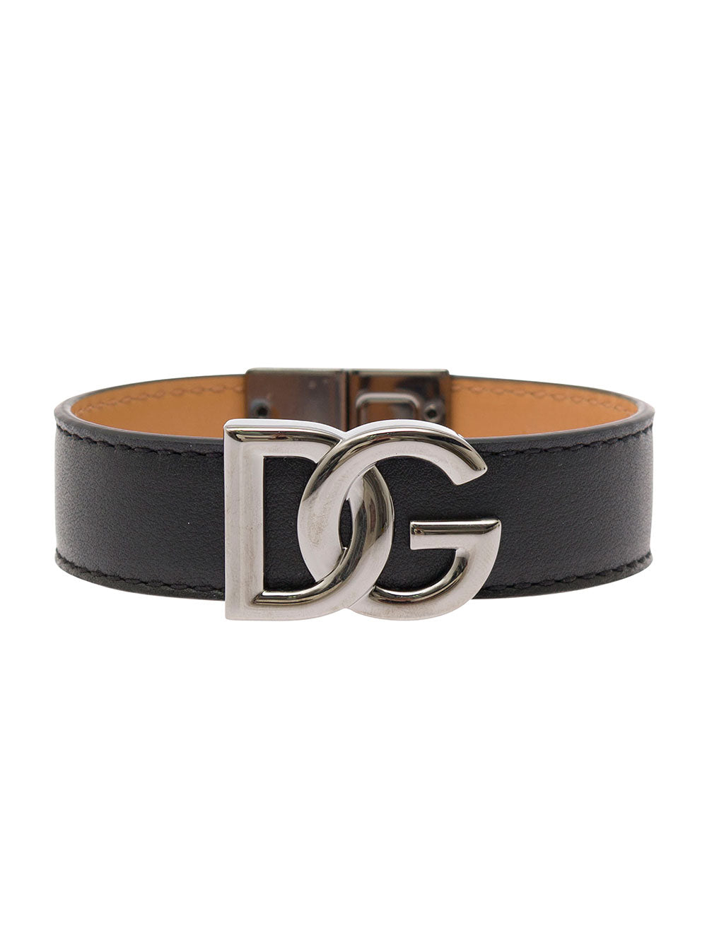 Black Bracelet With Dg Logo Leather Man Calf