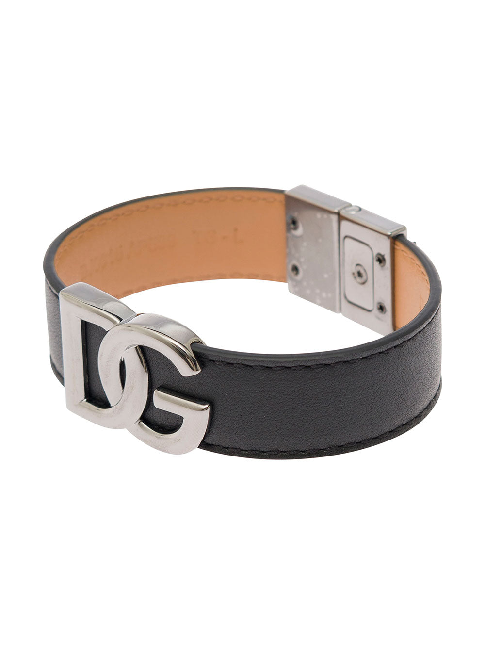 Black Bracelet With Dg Logo Leather Man Calf