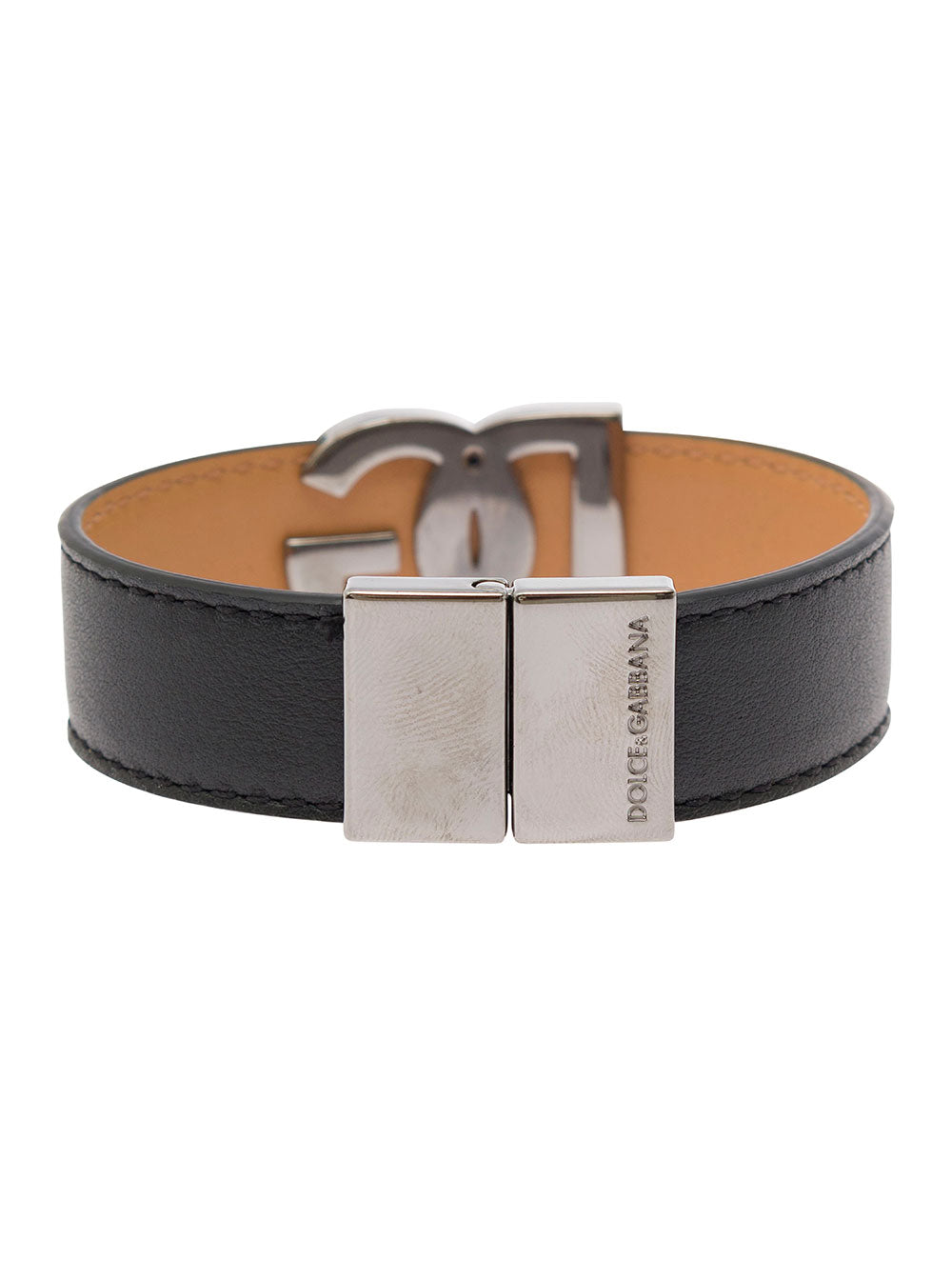 Black Bracelet With Dg Logo Leather Man Calf