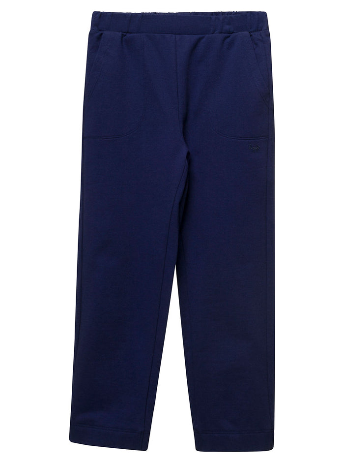 Blue Trousers With Elastic Waistband And Logo Cotton Girl Blu