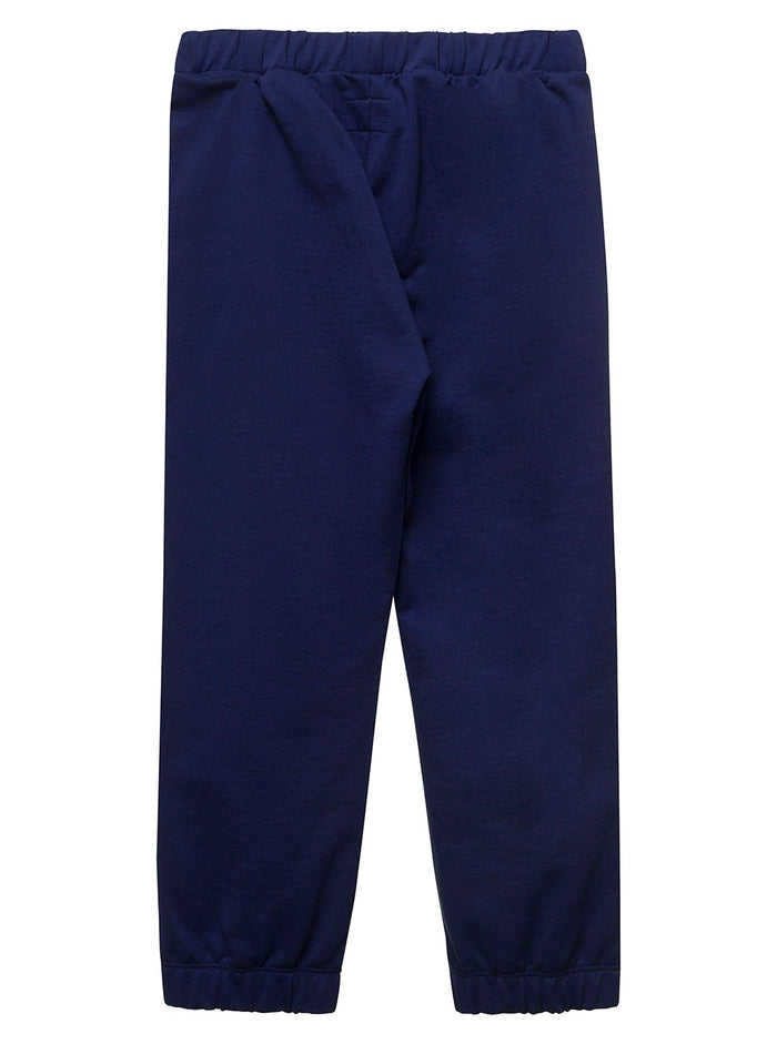 Blue Trousers With Elastic Waistband And Logo Cotton Girl Blu