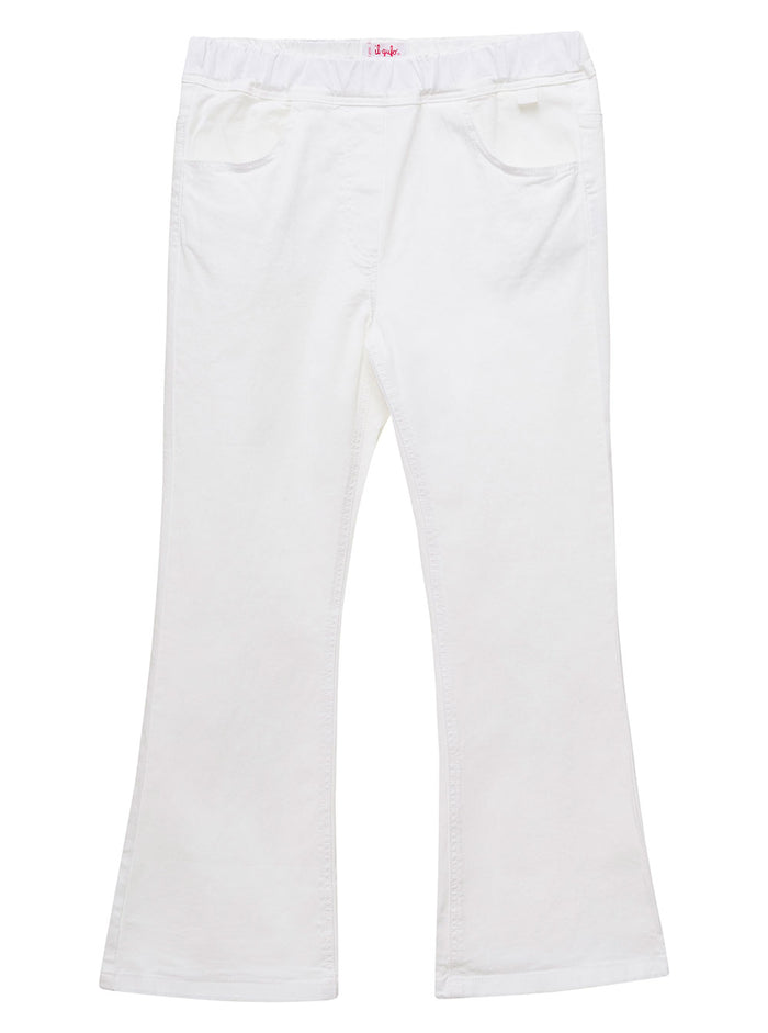 White Trousers With Elastic Waistband Cotton Girl Elastane