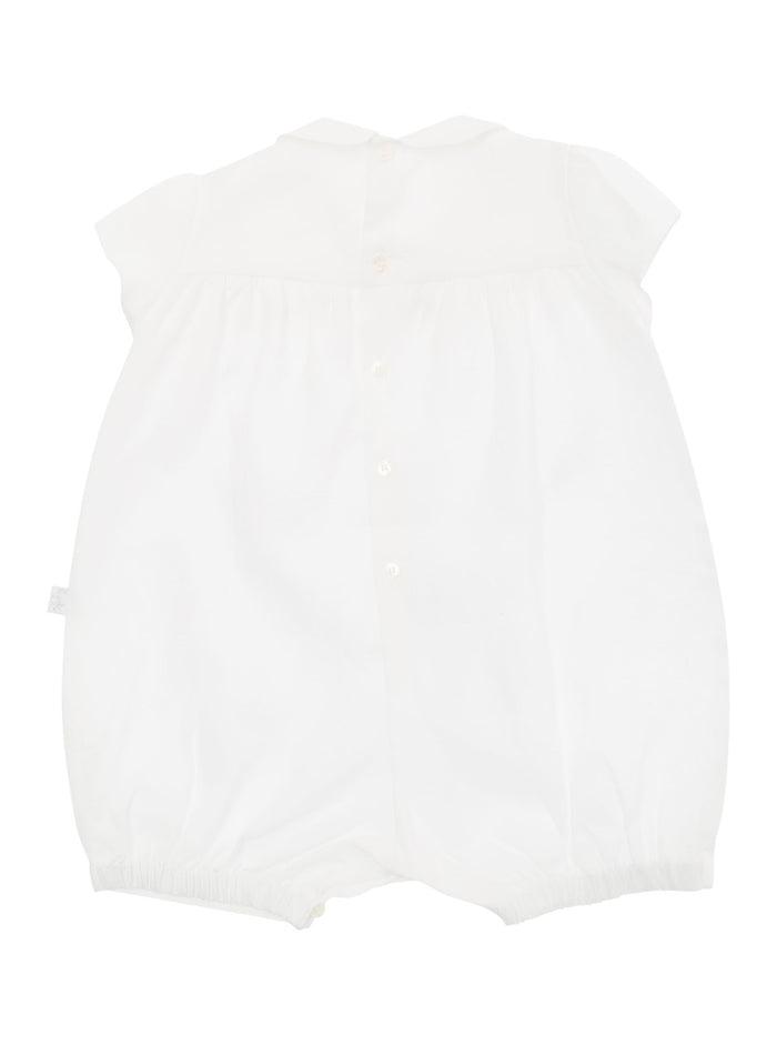 White Romper With Flower Embroideries And Peter-Pan Collar Linen Baby Jumpsuits