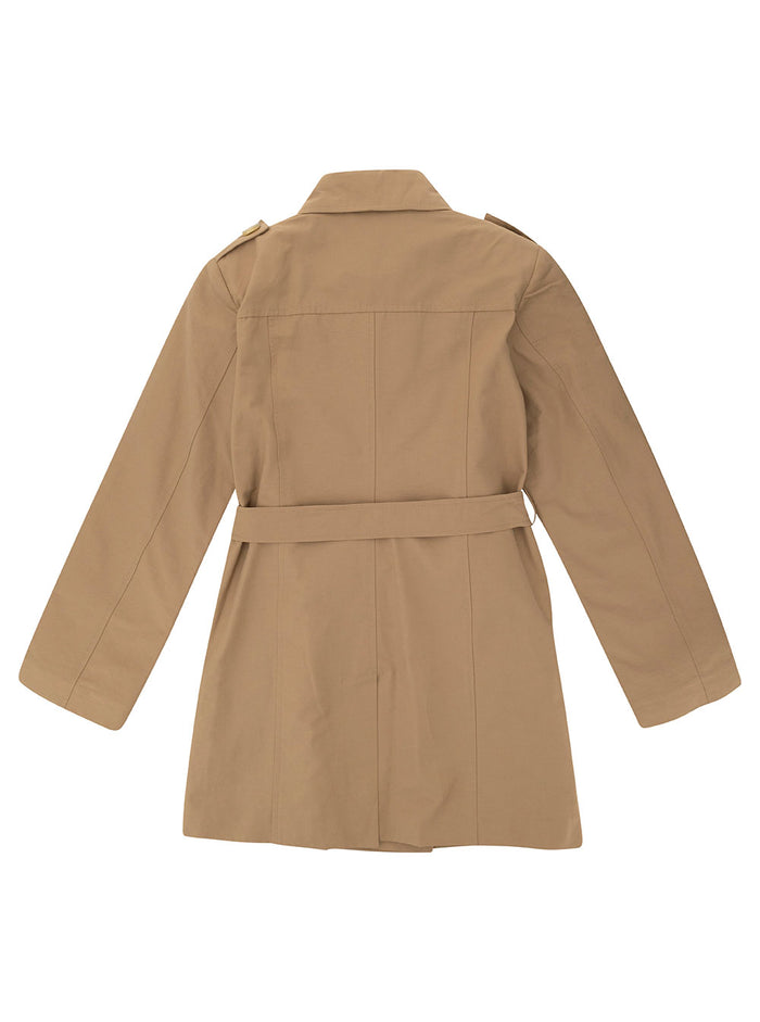 Beige Double-Breasted Trench Coat With Matching Belt Cotton Blend Girl Nylon