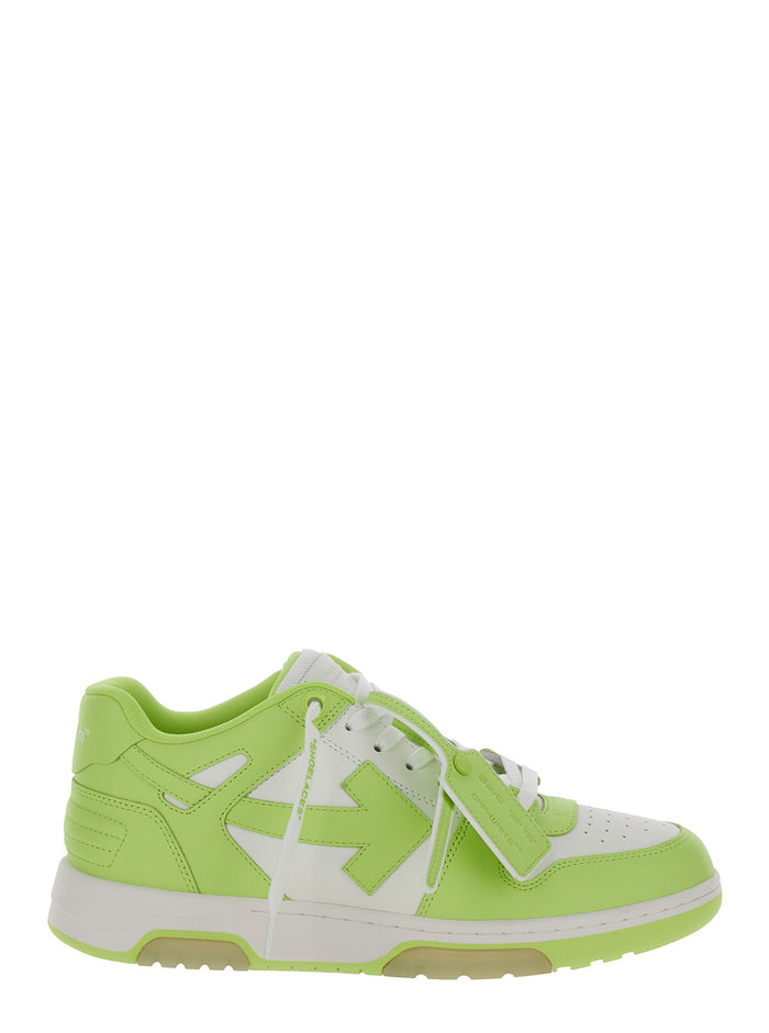 Out Of Office White And Green Low Top Sneakers With Arrow Motif Leather Man Recycled Polyester