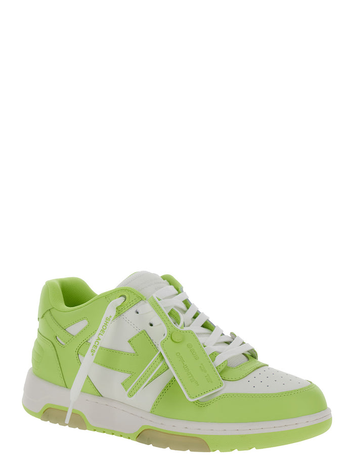 Out Of Office White And Green Low Top Sneakers With Arrow Motif Leather Man Recycled Polyester