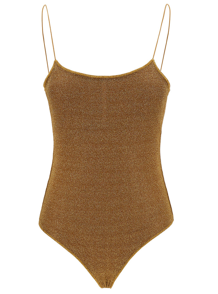 Lumière Maillot Gold Swimsuit With Open Back Lurex Woman Metallic Polyamide Beachwear