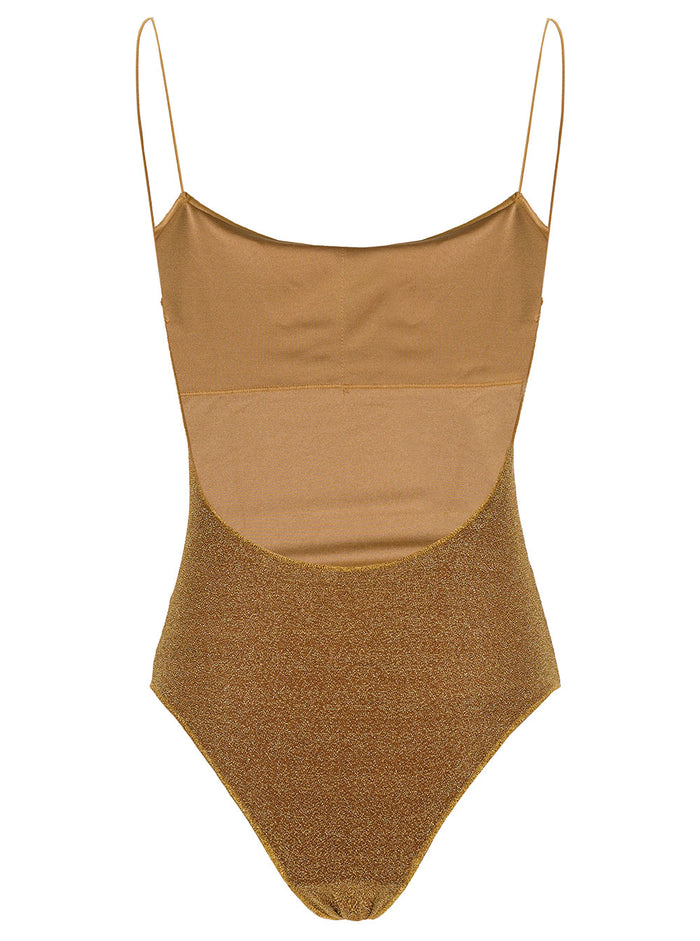 Lumière Maillot Gold Swimsuit With Open Back Lurex Woman Metallic Polyamide Beachwear