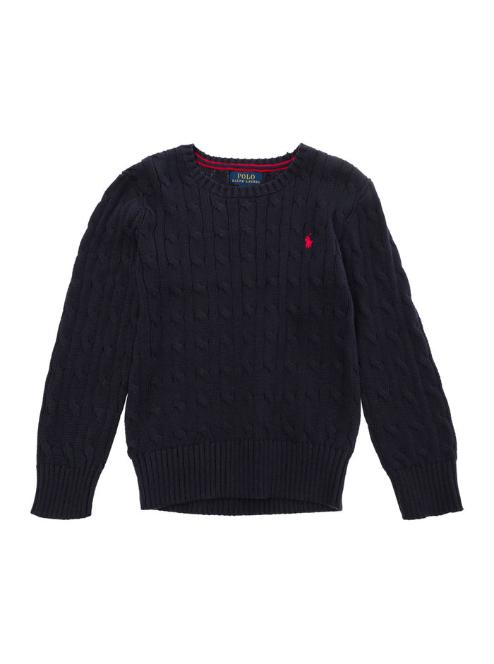 Blue Cable-Knit Sweater With Pony Embroidery Boy Blu Jersey