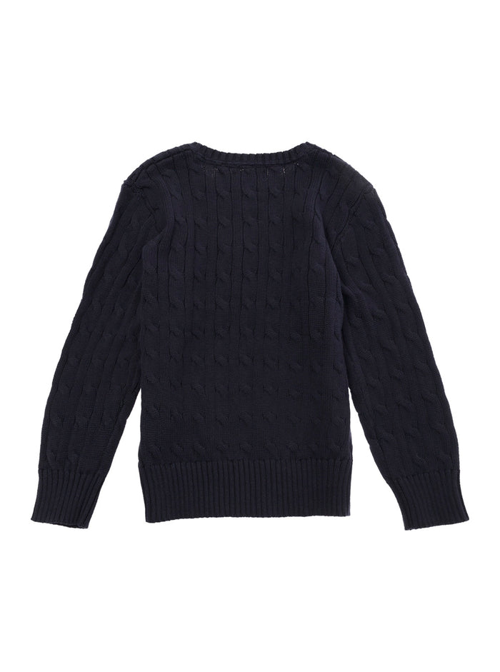 Blue Cable-Knit Sweater With Pony Embroidery Boy Blu Jersey