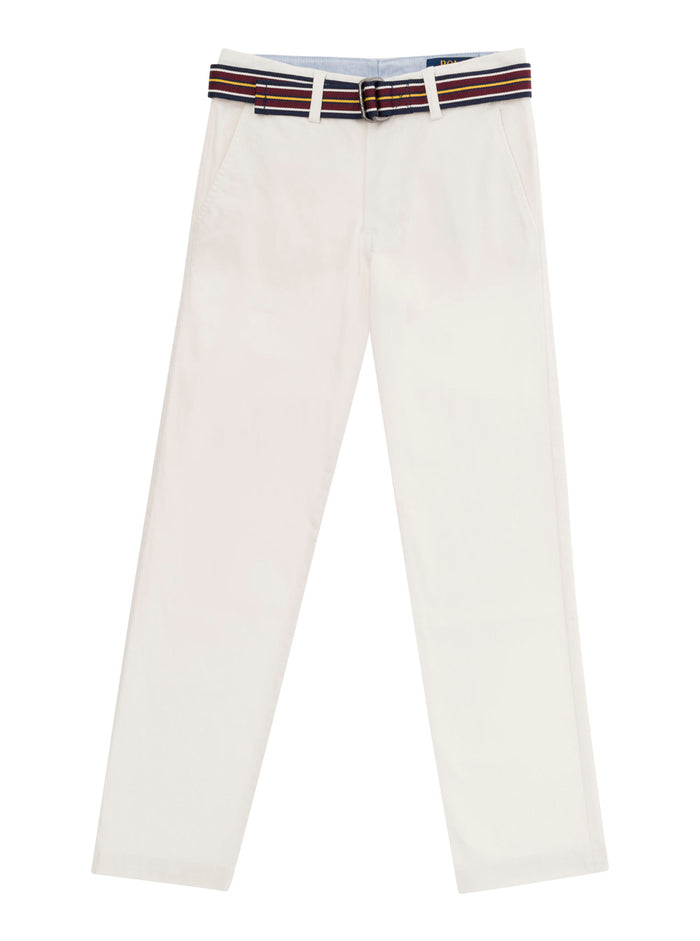 White Polo Ralph Lauren Kids Boys Blue Cotton Trousers With Belt Elastane