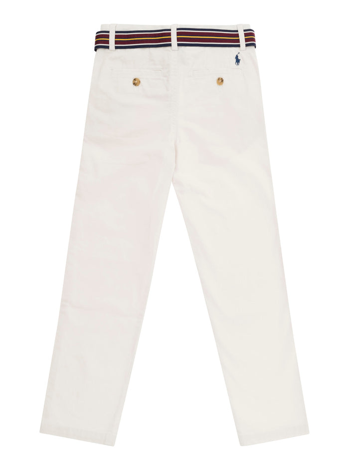 White Polo Ralph Lauren Kids Boys Blue Cotton Trousers With Belt Elastane