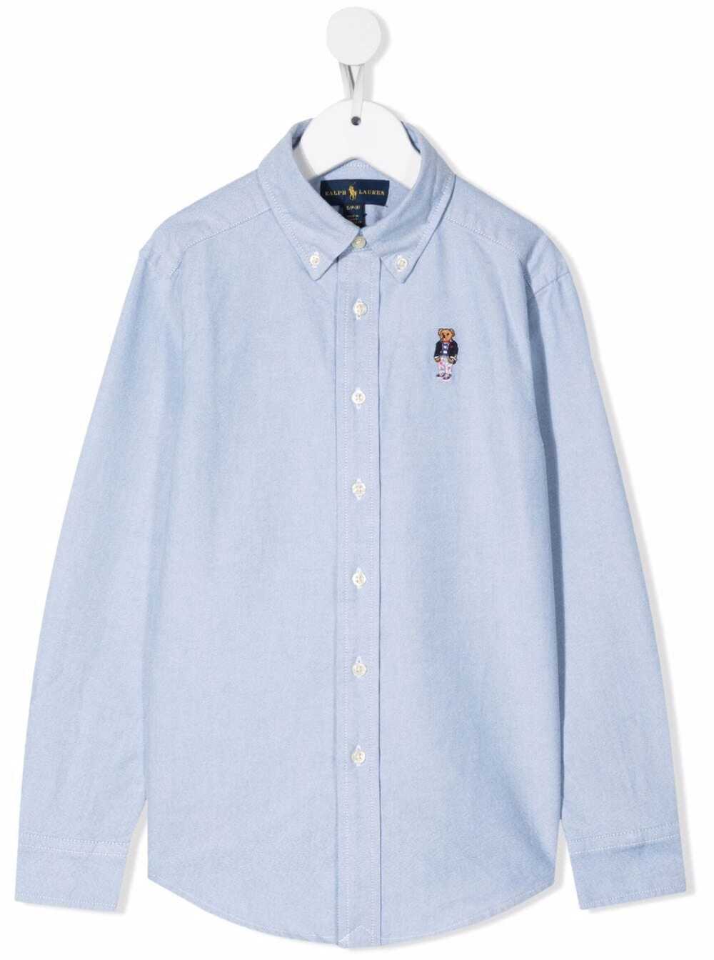 Polo Ralph Lauren Kids Boys Light Blue Cotton Shirt With Logo Embroidery Blu And Blouses