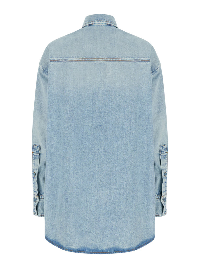 Light Blue Shirt With Buttons Denim Woman Cotton And Blouses
