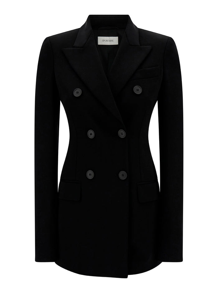 Black Slim Double-Breasted Jacket Wth Rhinestone Detail Stretch Polyamide Woman Elastane Blazers