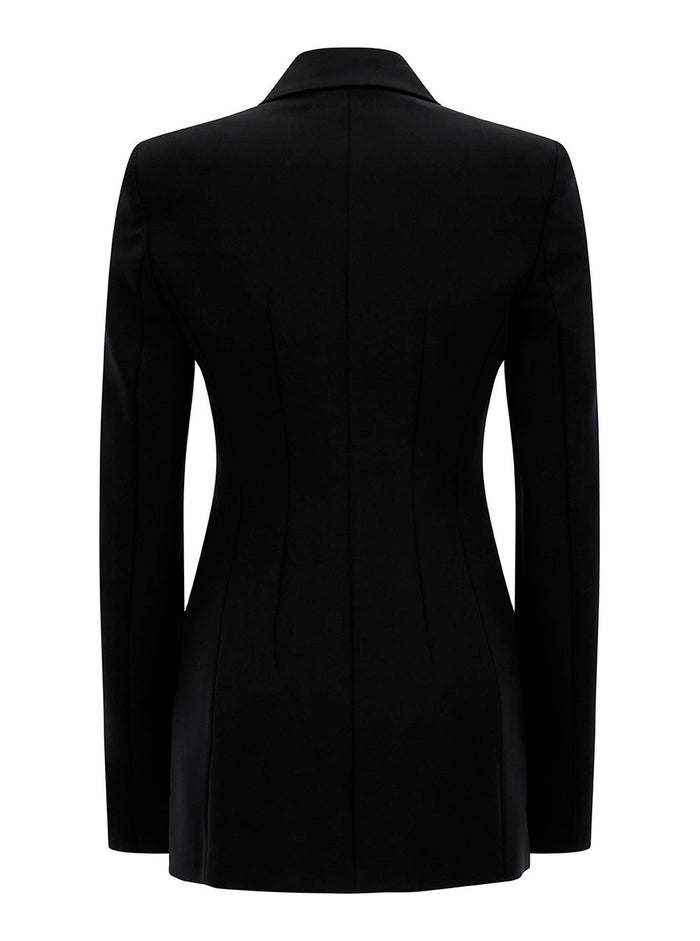 Black Slim Double-Breasted Jacket Wth Rhinestone Detail Stretch Polyamide Woman Elastane Blazers