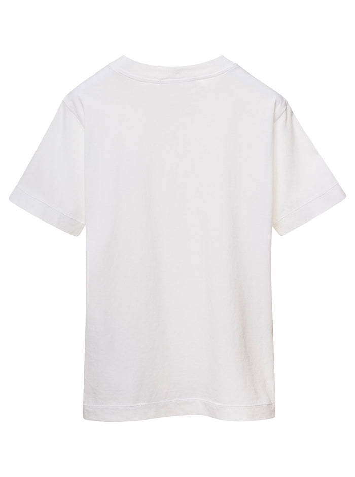 White Crewneck T-Shirt With Patch Logo Cotton Boy Tshirts And Polo Shirts