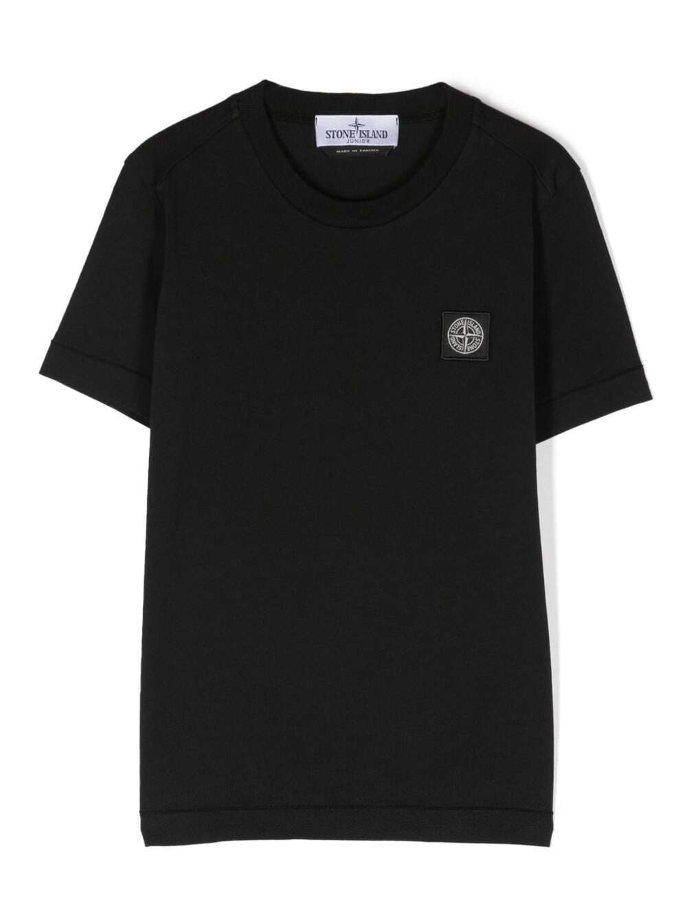 Black Crewneck Short-Sleeved T-Shirt And Contrasting Patch Logo Cotton Boy Tshirts Polo Shirts