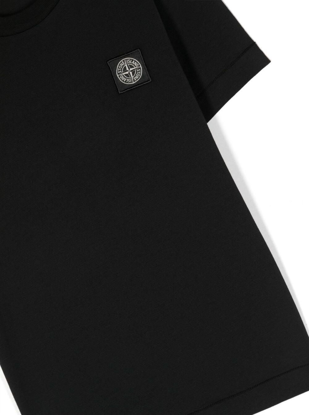 Black Crewneck Short-Sleeved T-Shirt And Contrasting Patch Logo Cotton Boy Tshirts Polo Shirts