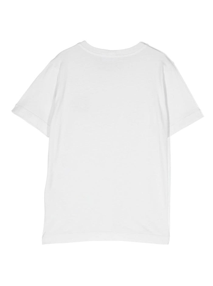 White Crewneck Short-Sleeved T-Shirt And Contrasting Patch Logo Cotton Boy Tshirts Polo Shirts