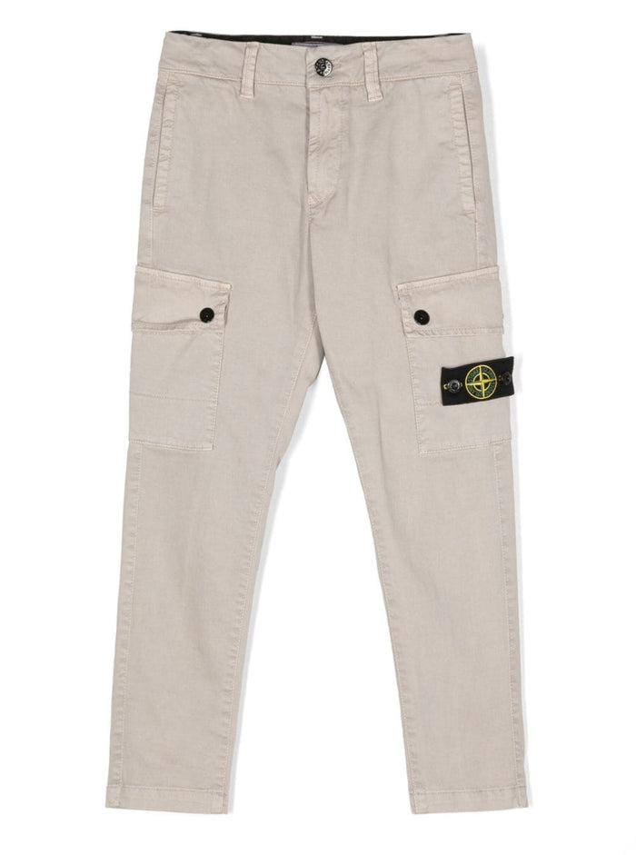 Grey Pants With Patch Pockets And Logo Stretch Cotton Boy Elastan Trousers