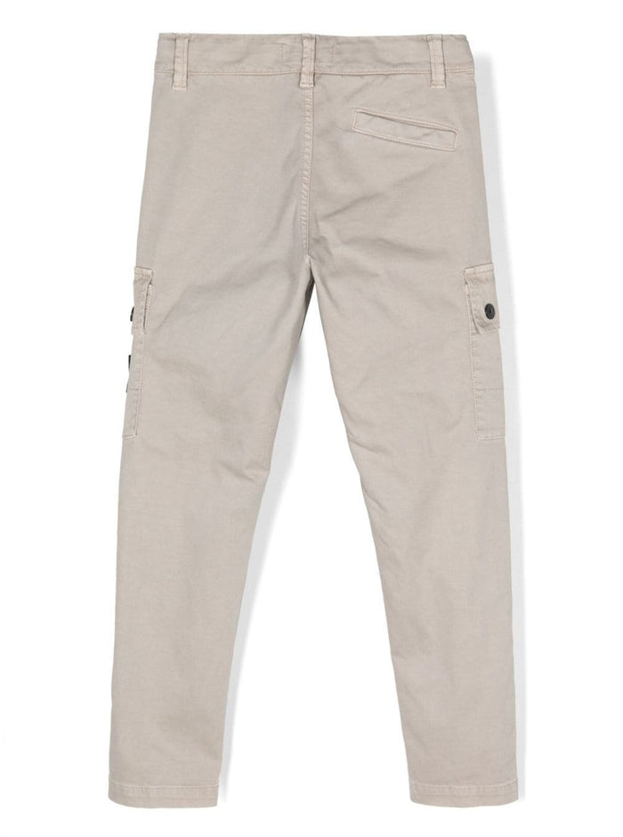 Grey Pants With Patch Pockets And Logo Stretch Cotton Boy Elastan Trousers
