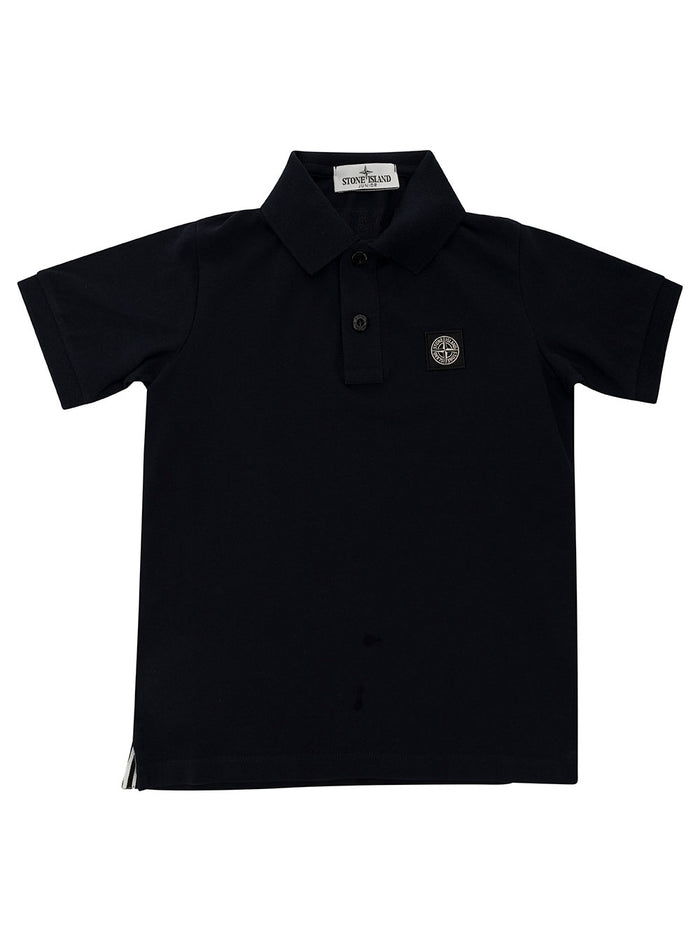 Blue Polo Shirt With Logo Patch Stretch Cotton Boy Blu Elastane Tshirts And