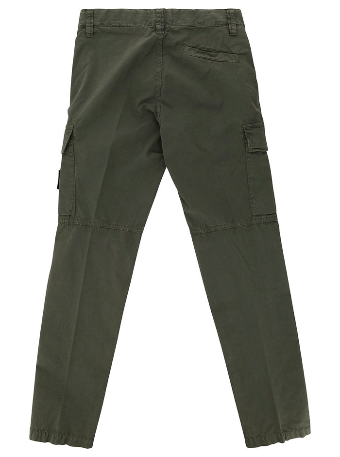 Green Cargo Pants With Logo Patch Stretch Cotton Boy Elastane Trousers