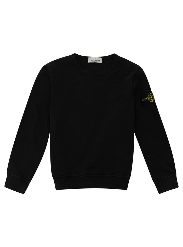 Black Crewneck Sweatshirt With Logo Patch Cotton Boy Sweatshirts