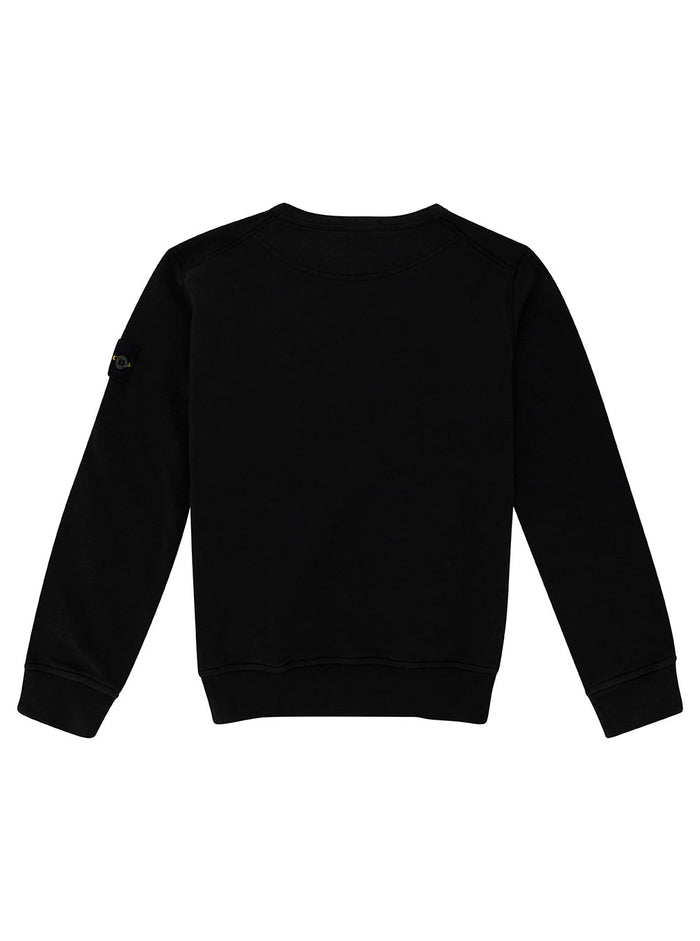Black Crewneck Sweatshirt With Logo Patch Cotton Boy Sweatshirts