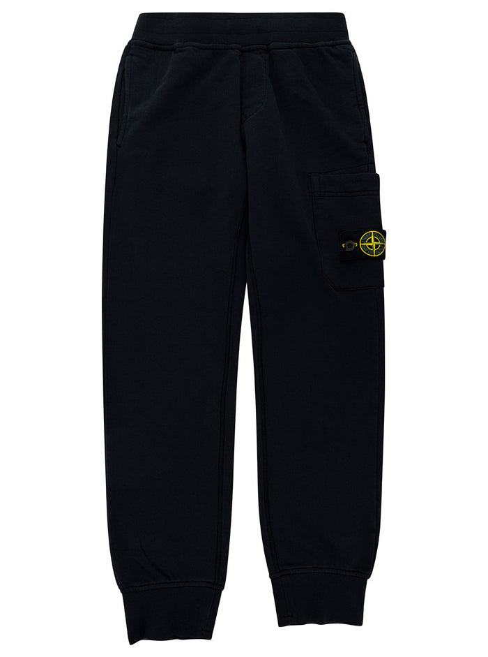 Blue Trackpants With Logo Patch Cotton Boy Blu Trousers