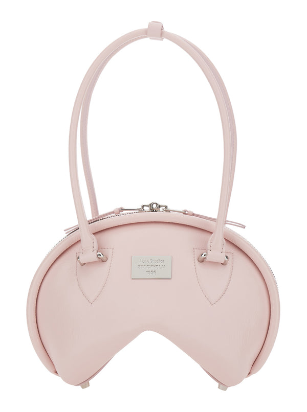 Pink Handbag With Top Handles And Logo Plaque Calf Leather Shoulder Bags