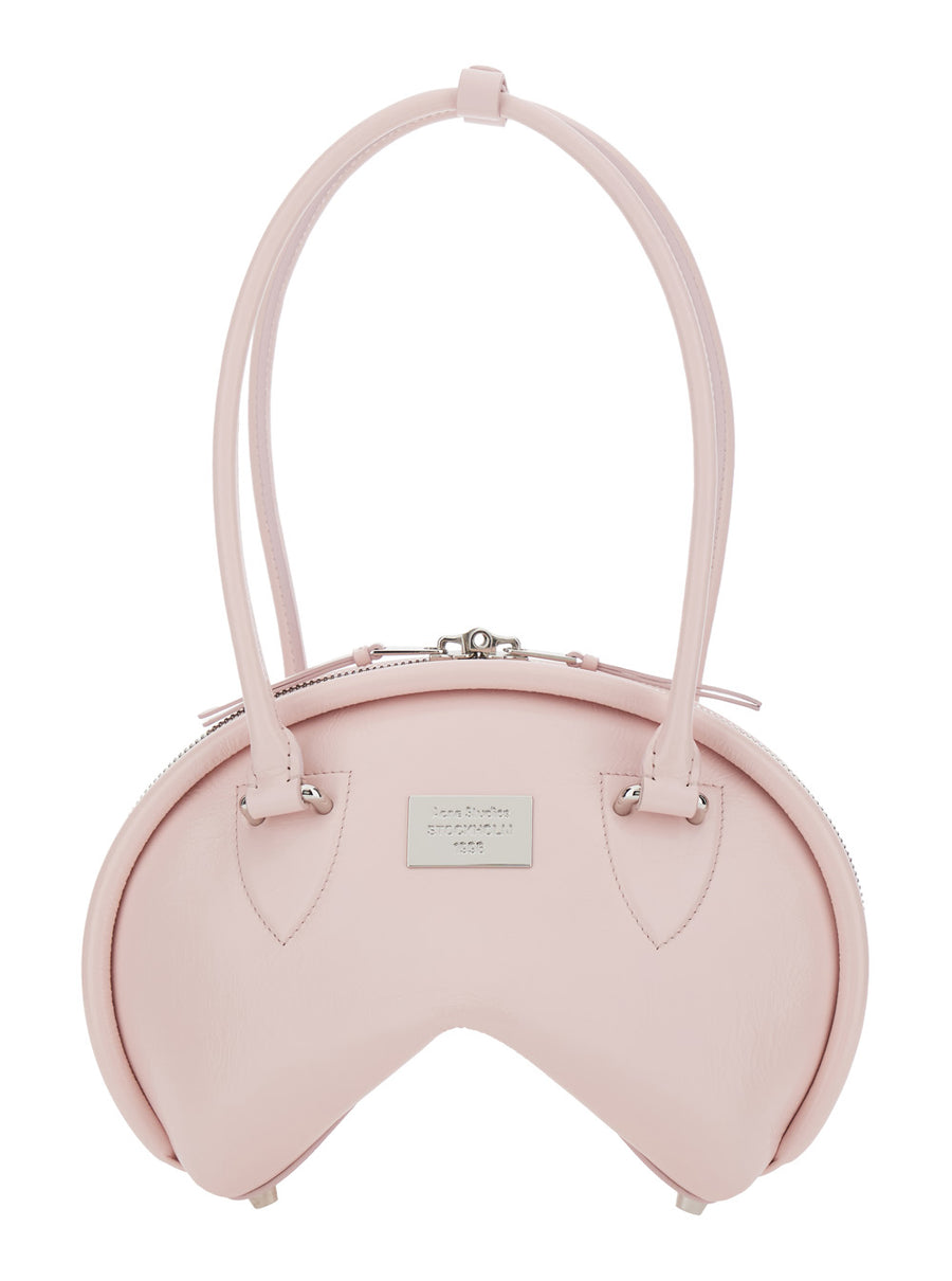 Pink Handbag With Top Handles And Logo Plaque Calf Leather Shoulder Bags