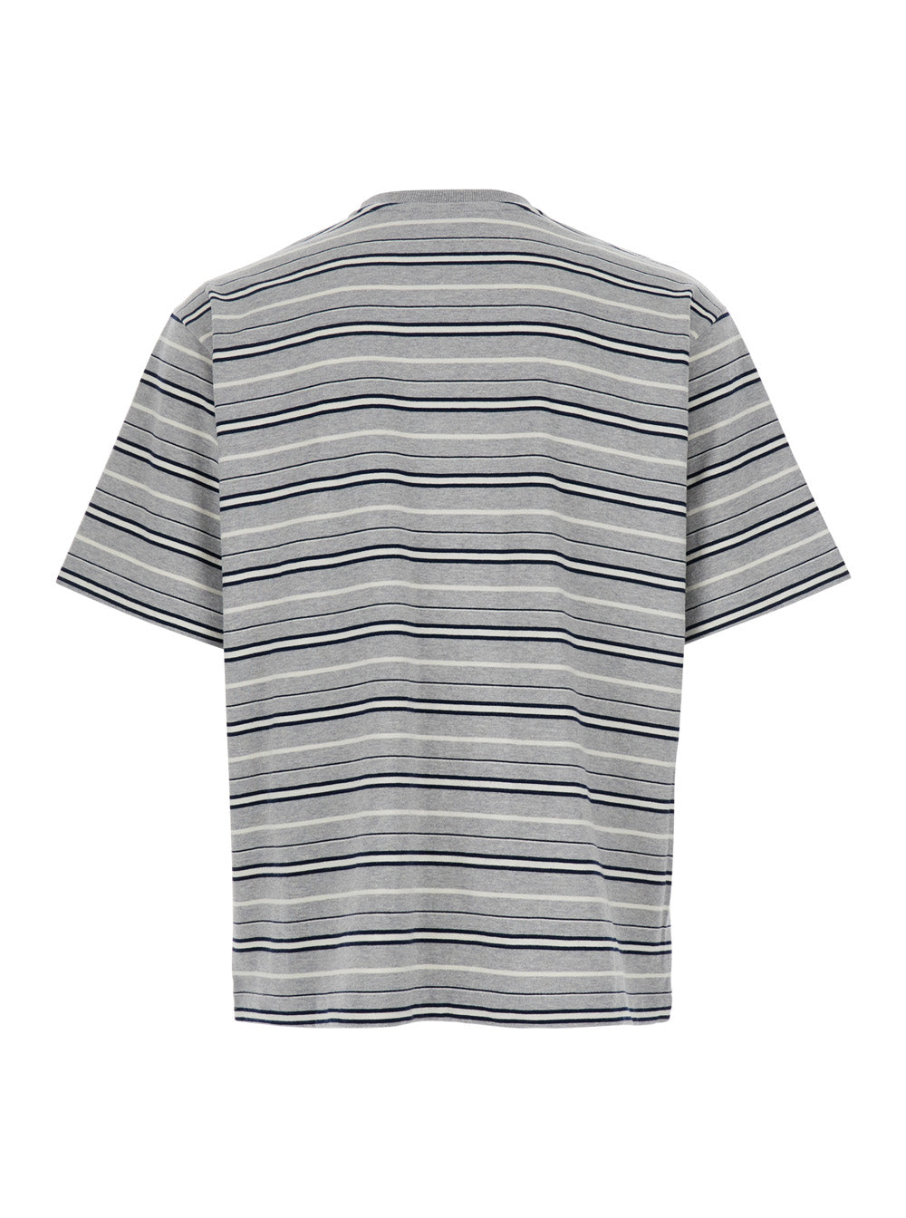 Grey Crewneck T-Shirt with All-Over Striped Motif in Cotton Man Tshirts And Polo Shirts